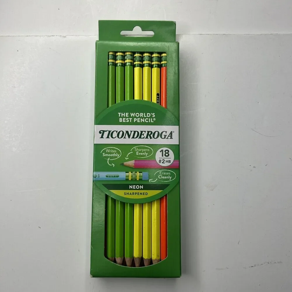 Ticonderoga 18 Ct. Neon Color Standard Wood #2 HB  Pencils Pre-Sharpened Eraser